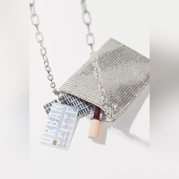 Silver tone chainmail metal mesh mini bag with chain strap - Picture 7 of 11